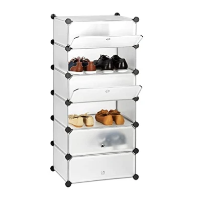 Imagen de Relaxdays 6 Compartment Shoe Cabinet Zapatero Estrecho con Puertas, Plástico, Transparente, 107x49x37 cm, 37x49x107 cm