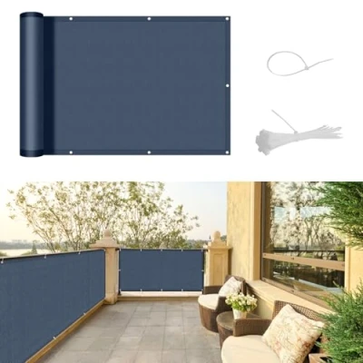 Imagen de SUNNY GUARD Pantalla Privacidad para Balcón 90x300cm Malla Ocultación Impermeable,a Prueba de Viento y con Protección UV Terraza,Incluye Cables Instalación,Azul Oscuro Antracita