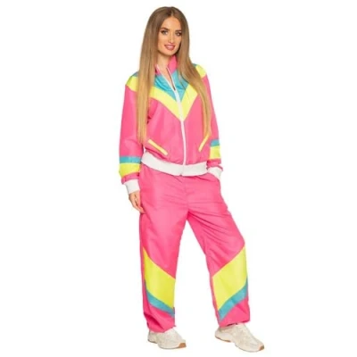 Imagen de Boland 88531 disfraz de chándal los años 80 con bolsillos, chaqueta y pantalones, traje camping, para despedida soltero, estilo retro, deportista, grupo, fiesta temática,