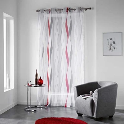 Imagen de Douceur d&#039;Intérieur Visillo con Ojales, de poliéster, Modelo Ondulys, la Marca, Rojo, 240x140 cm