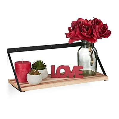 Imagen de Relaxdays Estante Pared, Metal y Madera, Repisa Estilo Industrial, Balda Flotante, 15,5 x 42 cm, Marrón Negro