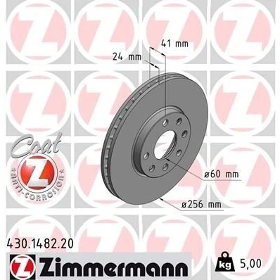 Imagen de ZIMMERMANN COAT Z 430.1482.20 Disco de freno 256 24 7/4 4 100 ventilación interna revestido OPEL: Astra G CC, Berlina, Coupé