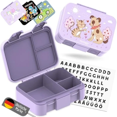 Imagen de BEARFOOT Bento Box Compact fiambrera para niños con compartimentos niñas y (sin BPA), la escuela guardería, a prueba de fugas, ligera compacta (perro gato