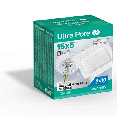 Imagen de Medrull Parches Autoadhesivos de Primeros Auxilios Apositos Impermeables Para Heridas con Almohadillas Gasa Esterilizada Piel Sensible 9x10 cm (75 Individuales)