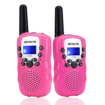 Imagen de Retevis RT388 Walkie Talkie Niños Niñas, 8 Canales LCD Pantalla Función VOX 10 Tonos de Llamada Linterna Incorporado Juguete Regalo para Cámping Vacaciones Actividades Escolares (Rosa, 1 Par)