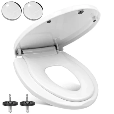 Imagen de Legpador Tapa WC Universal, Tapadera con Extraíble Asiento Reductor Infantil, Inodoro Familiar Cierre Suave, Vater en Forma O, 2 1 Tapas de Water Blanco, para Adultos y Niños