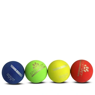 Imagen de SPORTSPET Tough Bounce Pelotas de goma natural para perros, bolas rebote resistentes y altamente duraderas (65 mm) (paquete 4 Colourway 2)