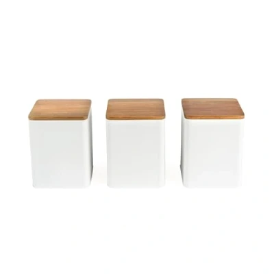 Imagen de Salter BW12898WEU7 Toronto para té Juego de 3 recipientes café y azúcar, Acabado con Revestimiento Polvo, Tapas Madera Acacia, Limpieza fácil, ahorran Espacio, frescura Duradera, Blanco
