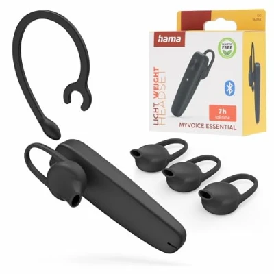 Imagen de Hama Auriculares Mono inalámbcisos (Auriculares Bluetooth, Alcance 10m; hasta 7h conversación, Ligeros, USB C) Negro