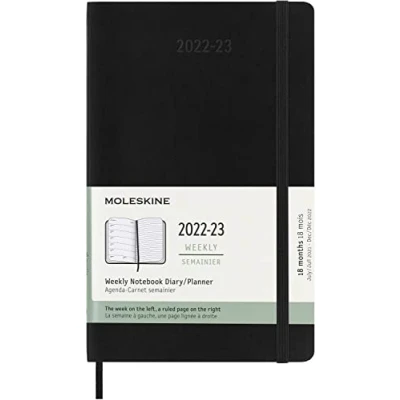 Imagen de Moleskine Agendas de 18 meses 2022 2023, Agenda Semanal Bolsillo con Tapa Blanda y Cierre Elástico, Tamaño L 13 x 21 cm, Color Negro