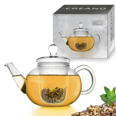 Imagen de Creano Tetera de Vidrio 1200ml con Colador y tapa Vidrio, Perfecto para la Preparación Té Suelto, sin Gotas