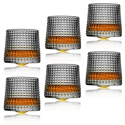 Imagen de Earnmore Juego de 6 vasos whisky descompresión giratorios, antiguos, bar, cristalería estilo bourbon, para escocés, ron (5 onzas)