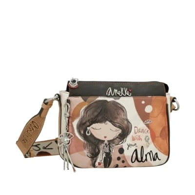 Imagen de Anekke Bandolera Ovalada Estilo Moderno y Compacto Asa Regulable Bolsillos Medidas: 28x17x10 cm Accesorios Complementos Mujer