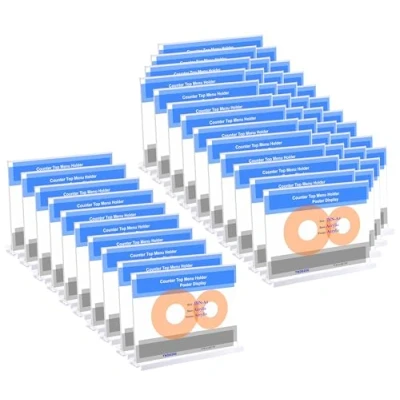 Imagen de TUKA 50x Acrílico A5 Menu Soporte Doble Cara, Forma T, Base Acrílica, Soportes de Sobremesa para Carteles Menús Promociones Porta Carteles. Transparente Expositor Mesa, Transversal TKD8206