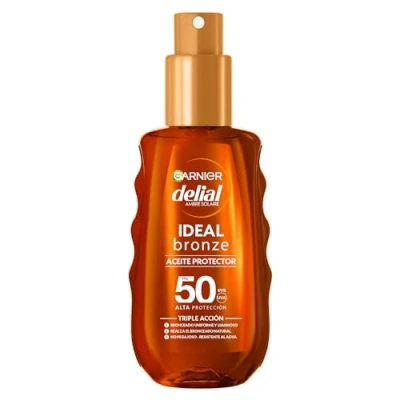 Imagen de GARNIER DELIAL Aceite Solar Bronceador Alta Protección FPS50 Protege Y Realza El Bronceado, Resistente Al Agua, Arena Sudor 150 ml