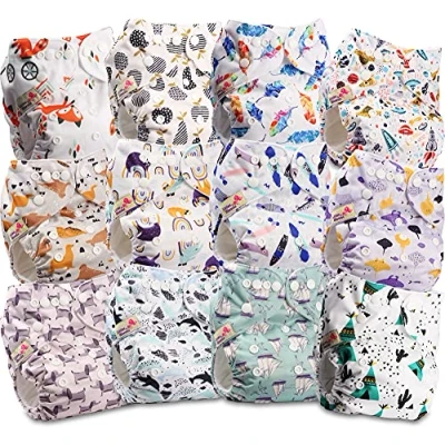 Imagen de Littles and Bloomz pañal reutilizable con bolsillo para bebé, de tela tamaño estándar, 12 pañales, FLP2 1201