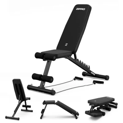 Imagen de Banca de Pesas Plegable Zipro Tempo: Banco Fitness con Respaldo Ajustable 6 Posiciones, Soporta 230kg, Entrenamiento Multifuncional 2 Cables