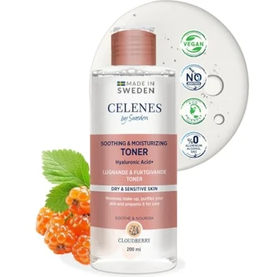 Imagen de Celenes by Sweden Cloudberry Tónico Calmante e Hidratante 200ml Hidratación y Calma para Piel Seca Sensible, con Ácido Hialurónico, Extracto de Manzanilla, Sin Alcohol ni Parabenos