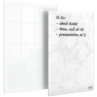 Imagen de Nobo Pizarra de Cristal Pequeña para tu Oficina o Casa, Limpiado en Seco, Sin Marco, Set 2 unids., Incluye Rotulador, Blanco, 230 x 152 mm, 1915601