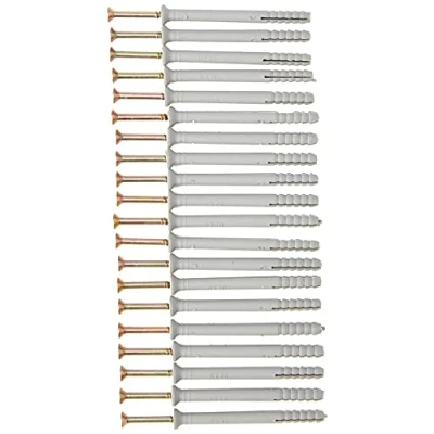 Imagen de Merriway Tornillo fijador BH05917 con taco de nailon para paredes sólidas, M6 x 70 mm, Pack 20, blanco,