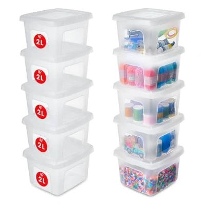 Imagen de Iris Ohyama 10 Cajas de Almacenaje Plástico Versátiles con Tapa, 2L, Transparente, Cierre fácil, Apilable, para Armario, Estante, Aula, Organizadora, Ropa, Zapatos, Libre BPA, MCB 2