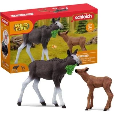 Imagen de Schleich 42629 Alce hembra con cría , a partir de 3 años, WILD LIFE playset, piezas