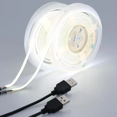 Imagen de GOMING 5mm de Ancho Tira LED COB USB 5V Blanco Frio 6000K Alimentado por 400LED/M 4M(2m x 2Piezas) CRI 93+ IP20 No Impermeable Luces para Iluminación Decorativa DIY