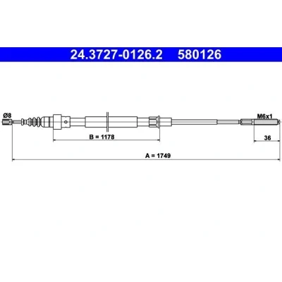 Imagen de ATE 24.3727 0126.2 Cable de Freno Mano 1749 VOLKSWAGEN: Passat B3/B4 Berlina, Variant