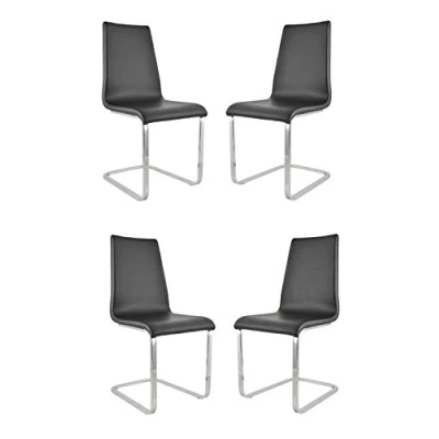 Imagen de t m c s Tommychairs Set 4 sillas Berlin Estilo Cantilever con Patas de Acero Cromado Alta Resistencia y Asiento en Madera Multicapa, tapizado Polipiel Color Negro