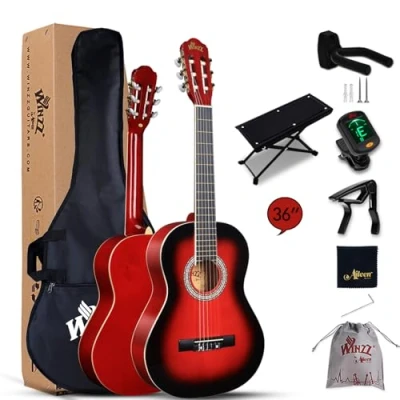 Imagen de Winzz Guitarra Clásica 3/4 para Niños Adolescentes Estudiantes Principiantes con Cuerda de Nylon (36 Pulgadas, Rojo Brillante)