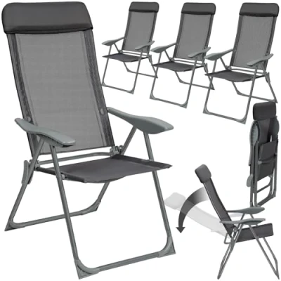 Imagen de TecTake® Conjunto Sillas Jardín Exterior de Aluminio, Respaldo Regulable y Reposacabezas, Terraza Resistentes a Intemperie, Transpirable, Patas Reforzadas 4 Antracita