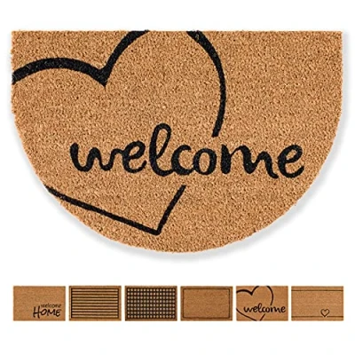 Imagen de Felpudo Coco Bienvenido diseño corazón semicírculo Recorrido Limpio 40x60 cm Puerta Interior antibacterias Material Natural