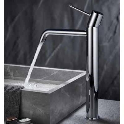 Imagen de IMEX Grifo Monomando Lavabo Caño Alto Baño Mezclador Agua Fria y Caliente sobre Encimera Ahorro de Serie Monza Color Cromado