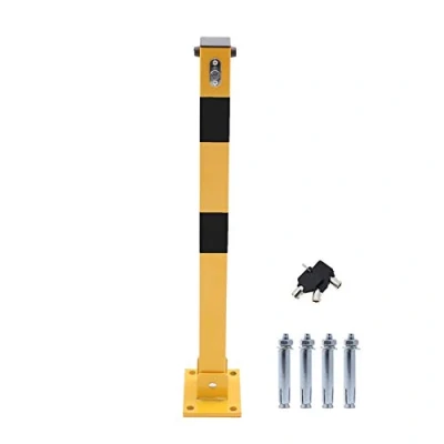 Imagen de TOPWAY Bolardo de Bloqueo Espacio para Estacionamiento Automóviles Bloqueable Plegable Poste Barrera Parking Coche, Amarilla y Negro, Cerradura superior, 70cm Altura