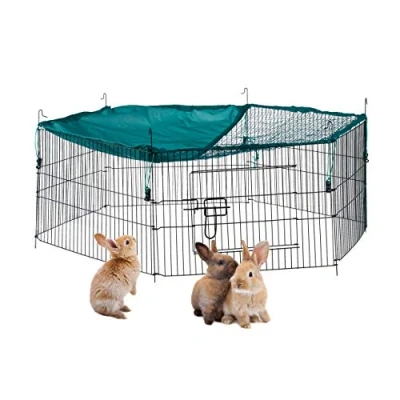 Imagen de Relaxdays Jaula Conejo con Cubierta de Red para Roedores y Animales Pequeños, Acero Nailon, Verde, ø 110 cm
