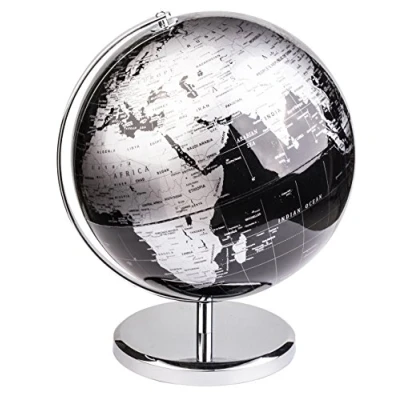 Imagen de Exerz 30cm Globo Terráqueo Mapa en Inglés Decoración de Escritorio educativa/geográfica/Moderna con una Base Metal Negro Metálico Diámetro: