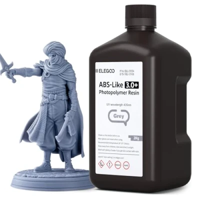 Imagen de ELEGOO ABS Like 3.0+ Resina para Impresora 3D Gris 2000g, de Impresión Alta Resistencia al Calor, Menor Viscosidad y Contracción, Curado UV LCD 405nm