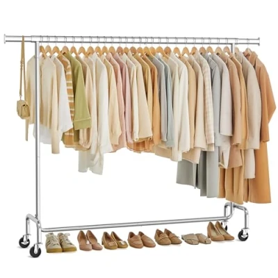 Imagen de SONGMICS Burro Ropa con Ruedas, Perchero Extensible Carga Pesada, Capacidad de 110 kg, 45 x (160 200) 162,9 cm, Fácil Montar, Portátil, Plata HSR176E01