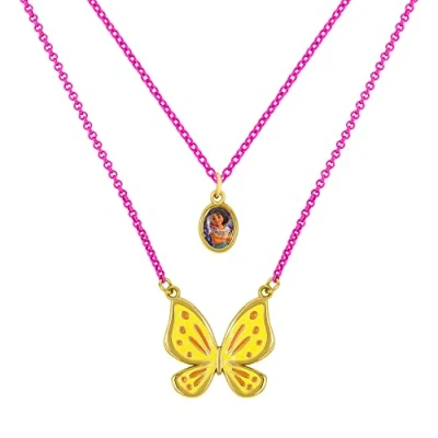 Imagen de Disney Encanto SH00860YL 16 Collar de doble capa Mirabel y mariposa rosa amarillo, talla única, Zinc, No es una piedra preciosa