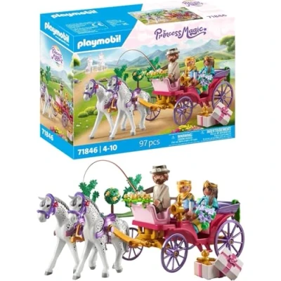 Imagen de PLAYMOBIL Princess Magic Paseo en carruaje Real con Princesa y príncipe Juguete de Cuento Hadas para niños niñas a Partir 4 años 71846