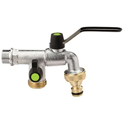 Imagen de S&amp;M Grifo Doble Dos mangueras M 1/2&quot;&quot; Salidas 3/4&quot;&quot;, Cromado, 5x17x12 cm