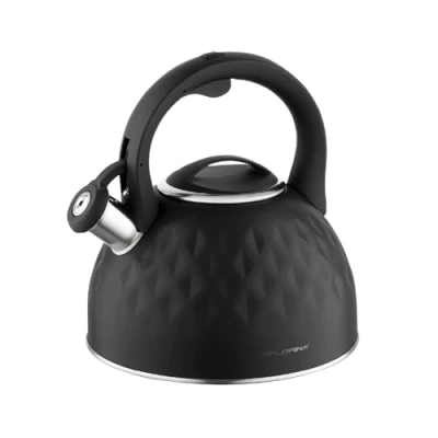 Imagen de FLORINA Hervidor (2,5 l) de Té Acero Inoxidable DIAMANTE Flauta con Mango Silicona para Estufa Inducción, Gas y Eléctrica Color: Negro