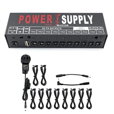 Imagen de Musiclily Pro Fuente de Alimentación Pedal Power 10 Salidas DC Aisladas con Puerto Carga USB Incorporado y Adaptador estándar EU para Efectos Guitarra Eléctrica 9V / 12V 18V