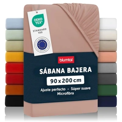 Imagen de Blumtal Basics Sábana Bajera Ajustable de Microfibra Cepillada para colchón 25 27 cm Altura, Cama 90: 90 x 200 30cm, Rosa
