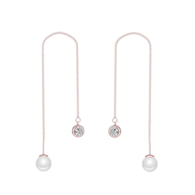 Imagen de Pendientes de hilo perla chapados en oro rosa creados con cristales Zircondia®