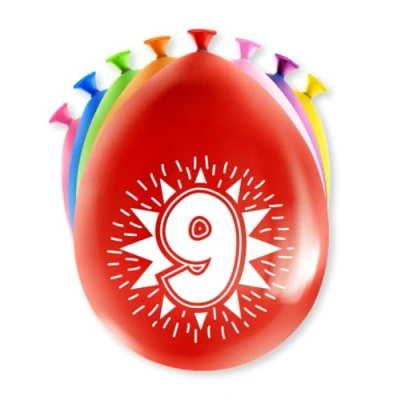 Imagen de PD Party Globos 9no Cumpleaños 8 piezas multicolores Globo Feliz de Colores con Números Látex Decoración Fiesta 30 x cm