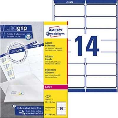 Imagen de Avery L7163 250, etiquetas de Dirección, Blanco, 99.1 x 38.1 mm, 250 hojas/3.500