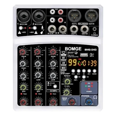 Imagen de BOMGE 4 canales 16 DSP Echo dj audio mezclador de sonido interfaz con MP3 USB Bluetooth, grabaci¨®n est¨reo, alimentaci¨®n fantasma 48 V