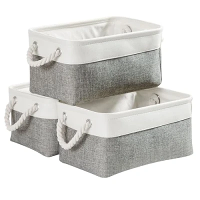 Imagen de Mangata Caja de almacenaje, cestas almacenaje Tela, Plegable Cajas organizadoras para Ropa, Juguetes, armarios (Pequeña, Juego 3, Gris Blanco)