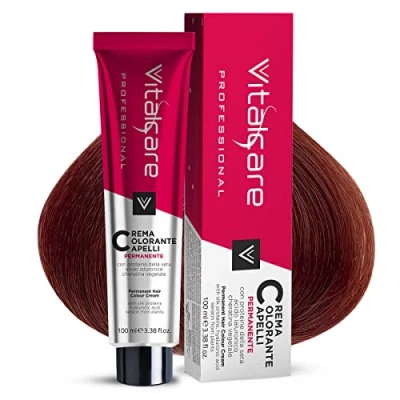Imagen de Vitalcare Professional Coloración permanente profesional, crema colorante para el cabello, tinte cabello con proteína de seda, nº 5/6, rojo fuego, 100 ml
